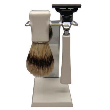 Comoy 3087 Mach 3 Shave Set Bristle - White