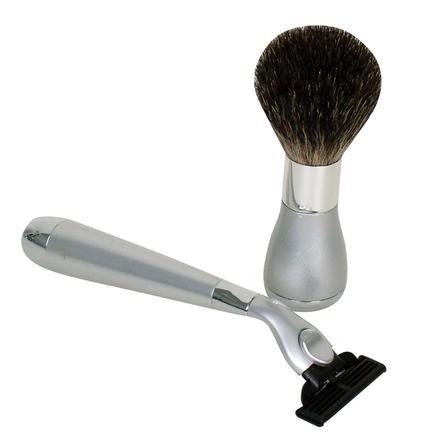 Comoy 2-Piece Box Set Bristle Brush, Mach 3 Razor - Pewter/Chrome