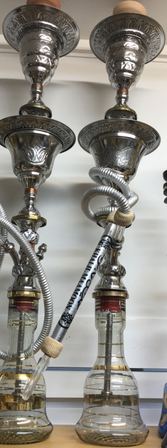 Khalil Mamoon Hookah in Silver with Double Ice Buckets and Silver Hose