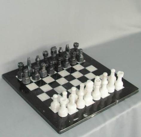 Marble Chess Set - Black and White on 15 inch Board - All in Marble