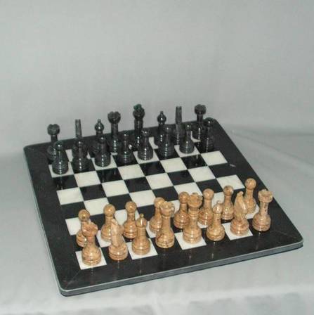Marble Chess Set - Green Onyx/Black Marble on 16 inch Board - All in Marble
