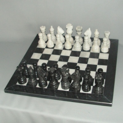 Marble Chess Set - Black and White on 12 inch Board