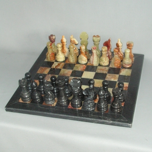 Marble Chess Set - Green Onyx/Black Marble on 12 inch Board