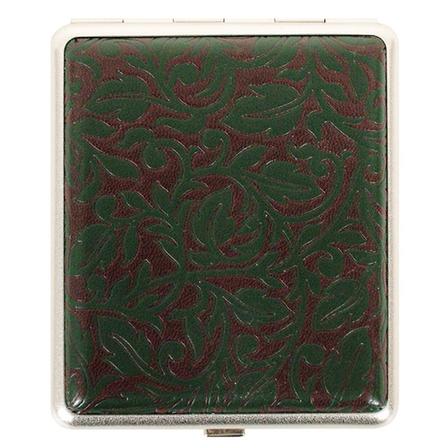 Cigarette Case Metal - Large Medium Size - Arizona Brown/Green Leatherette Finish