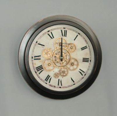 Wall Clock with Moving Gears - London - Satin Black (46cm diameter)