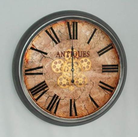 Wall Clock with Moving Gears - Antiques - Satin Black (62cm diameter)