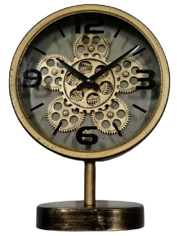 Mantel Clock with Moving Gears in Anodised Gold (30 X 40 cm)