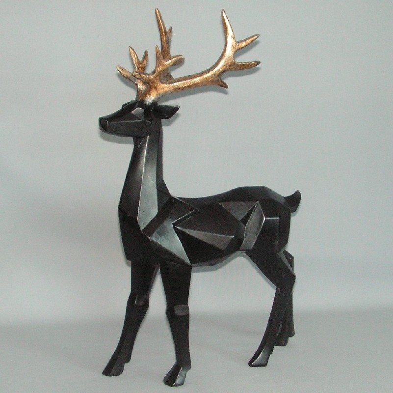 Stag Standing in Black with Gold (30 cm Long X 46 cm High)
