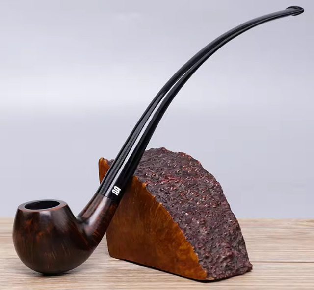 Imported Briar Wood Pipe 9 mm with Bent Stem and Churchwarden (Long) Bent Tapered Mouthpiece, Colour Stain