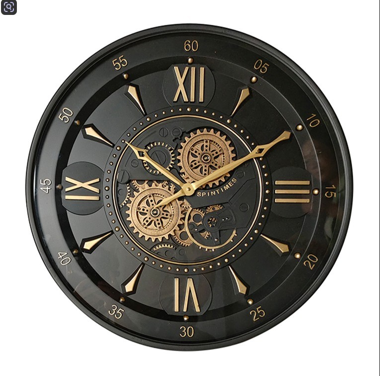 Wall Clock in Gunmetal with Brass Gears  -  (59 cm Diameter)