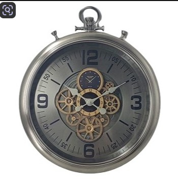 Wall Clock Fob Style Anodised Gears Gunmetal (52 X 62 cm Diameter)