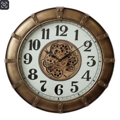 Wall Clock in Bronze with Bronze Gears  -  (80 cm Diameter)