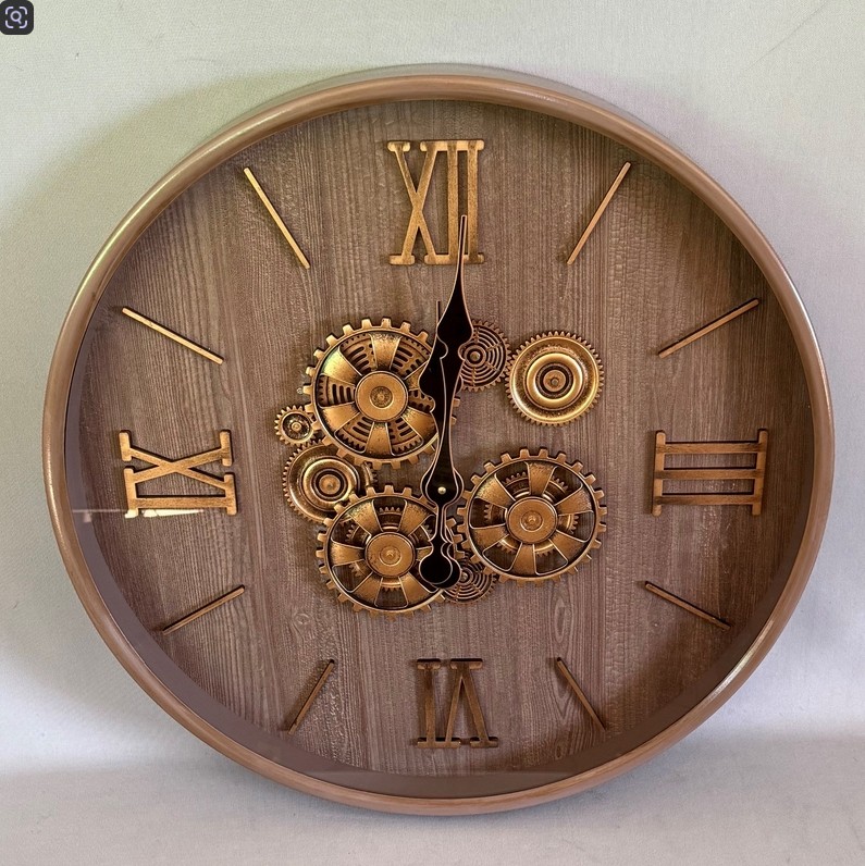 Wall Clock Brown with Gold Gears (59 cm Diameter)