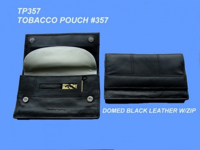 Tobacco Pouch Black Leather Double Hidden Stud Panelled