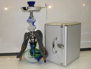 Shisha Pipe 2 Hose with Glass Stem and Aluminium Carry Case