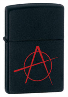 Zippo Lighter -  Black Matte - Red Anarchy