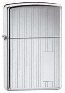 Zippo Lighter - High Polish Chrome - Lines with Engraving Panel