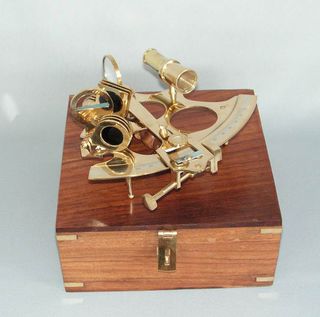 Brass Replica Sextant in Wooden Box (20cm Square)