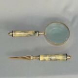 Brass Magnifier and Paper Knife Set (Marble Look Finish)