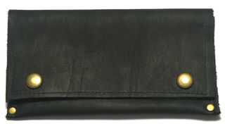 Tobacco Pouch in Black Leather - with Double Paper Holder - Made in NZ