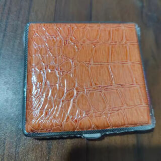 Cigarette Case Metal - Large Size - Pale Tan Crocodile Skin Leatherette Finish