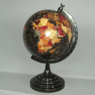 Rotating Globe Black Oceans on Black Aluminium Frame
