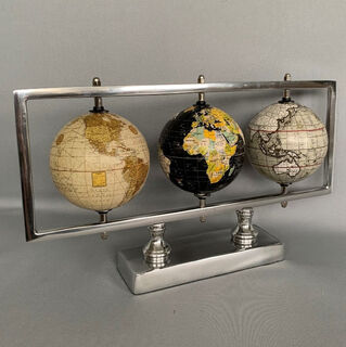 Rotating Globes in Polished Chrome Aluminium Frame