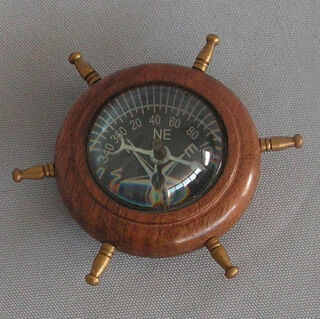 Replica Ships Wheel Compass in Wood