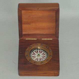 Brass Replica Compass in a Wooden Box