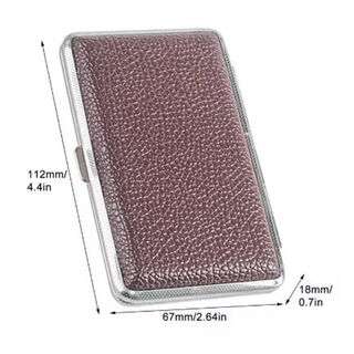 Cigarette Case Metal - Small Medium Size - Brown Textured Leatherette Finish