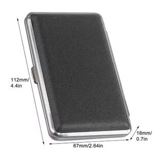 Cigarette Case Metal - Small Medium Size - Black Textured Leatherette Finish