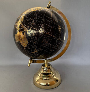 Black/Gold Rotating Globe on Gold Base (21 cm X 34 cm High)