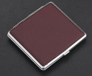 Cigarette Case Metal - Large Size - Textured Brown Leatherette Finish