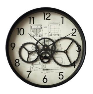 Wall Clock Vintage Car with Gears (36 cm Diameter)