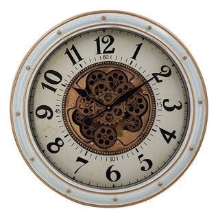 Wall Clock White with Anodised Copper Gears (66 cm Diameter)