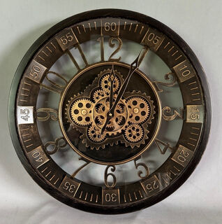 Wall Clock Black Bezel With Gold Gears (46 cm Diameter)