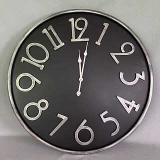 Wall Clock Black with Anodised Silver Numbers (60 cm Diameter)