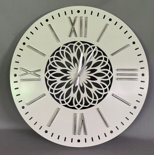 Wall Clock White Face with Anodised Silver Roman Numerals and Hands -  (60 cm Diameter)
