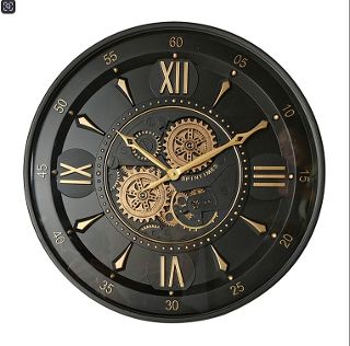 Wall Clock in Gunmetal with Brass Gears  -  (59 cm Diameter)