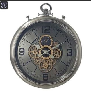 Wall Clock Fob Style Anodised Gears Gunmetal (52 X 62 cm Diameter)