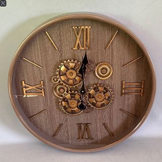 Wall Clock Brown with Gold Gears (59 cm Diameter)